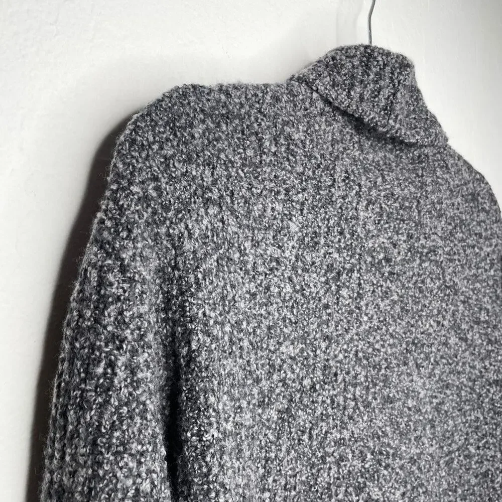 Eileen Fisher Cowl Neck Boucle Long Sleeve Pebble Grey Knit Sweater XS Petite